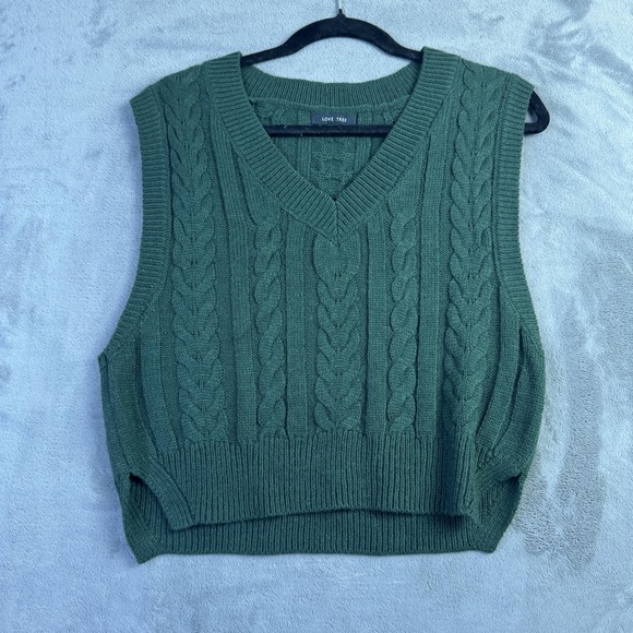 Love Tree Sweater Vest Womens Medium Green Cable Knit Pullover Sleeveless Preppy - Picture 1 of 10